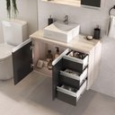 Ver imagem 3 de Conjunto Gabinete Banheiro Prisma 80cm Gabinete + Cuba + Espelheira com Vidro Madeirado Preto