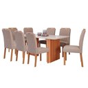 Ver imagem 1 de Sala de Jantar Mesa Ester 210 com 8 Cadeiras Paola Wood Cinamomo/off White/madeira/linho Bege