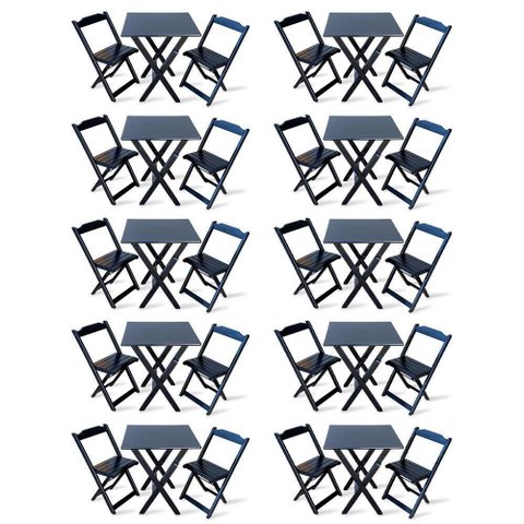 Kit De 10 Conjuntos De Mesa Dobrável 60x60 Com 2 Cadeiras Preto Cor: Preto