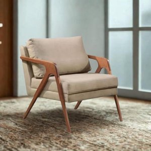 Poltrona Mona Luxo Madeira Maciça Tecido Veludo Bege