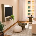 Ver imagem 1 de Conjunto 3 Peças Sala Estar Apoio Toy Mesa de Centro Delta e Painel Cine Marrom Pinho/Off White