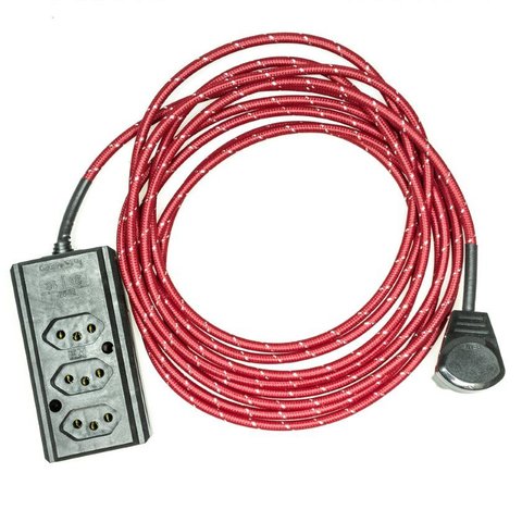 Extensão Elétrica 5 Metros PP 2X0,75MM² Revestido Tecido Vermelho/Branco Cabos immediate régua de 3 