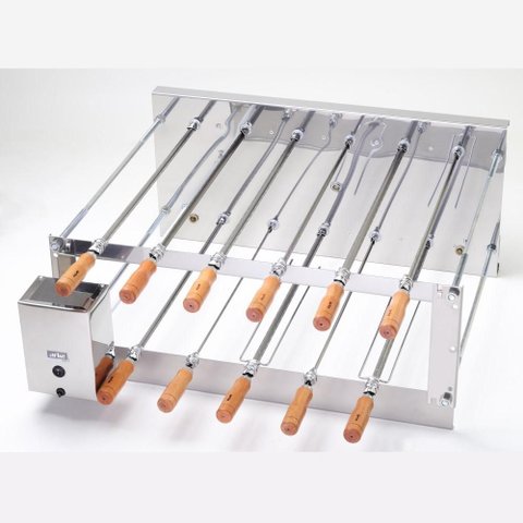 Churrasqueira Rotativa Inox Dupla 11 Espetos a Carvão Bivolt Largura Regulável Churrasco Arke