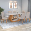 Ver imagem 1 de Conjunto Sala de Jantar Mesa Easy Tower 170x90cm Mdf/vidro com 6 Cad Armoni Linho Cinza Amendoa/off