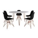Ver imagem 6 de Mesa Jantar Redonda 110Cm Branca Clips 3 Pés Com 5 Cadeiras Pretas Base Cobre - Cor: Branco