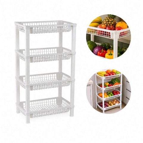 Prateleira Organizador 4 Andares Fruteira Chao Estante Porta Brinquedos Multiuso Modular Lavanderia 