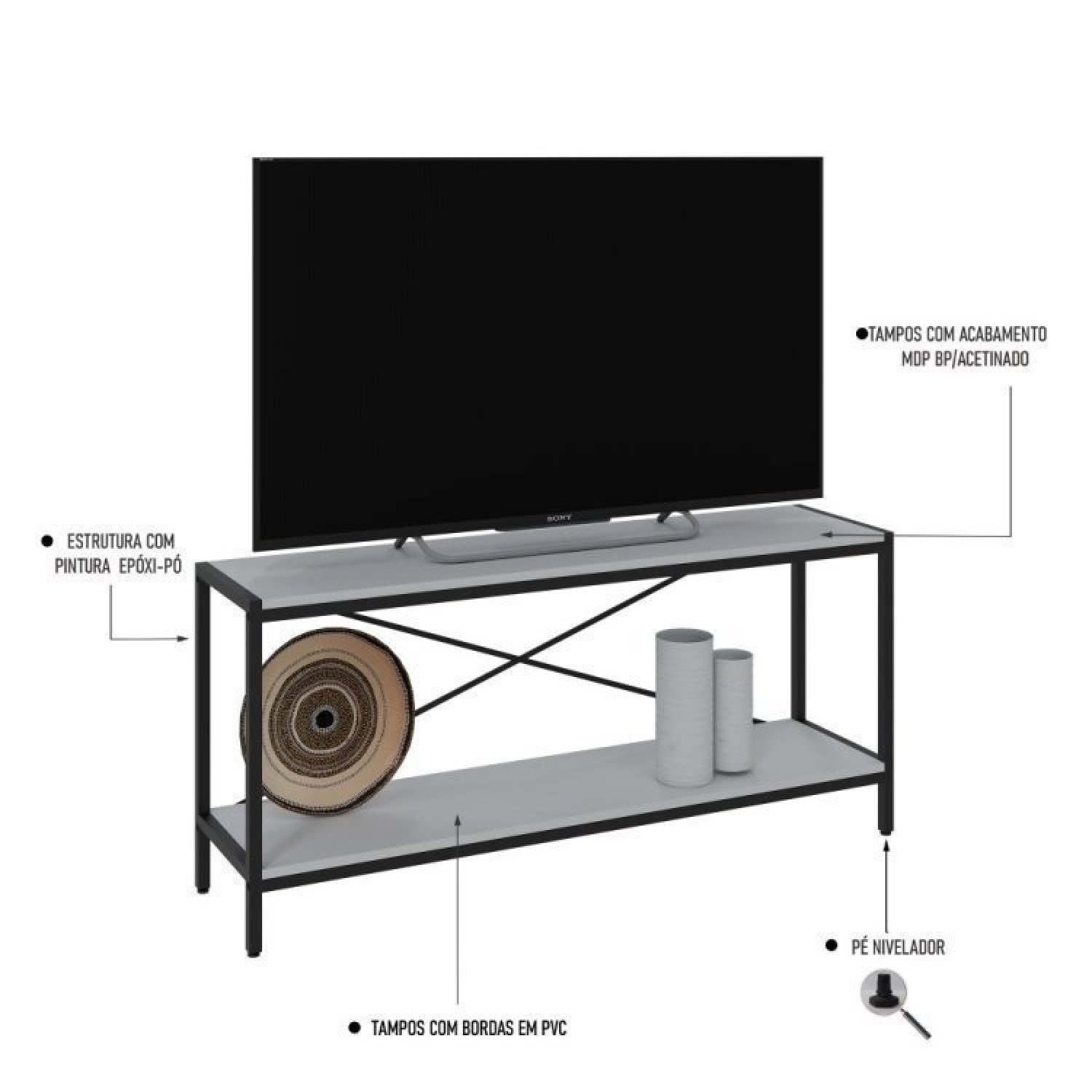 Conjunto Rack para TV até 50 Polegadas Estante 5 Prateleiras Estilo Industrial Active Yescasa - 5