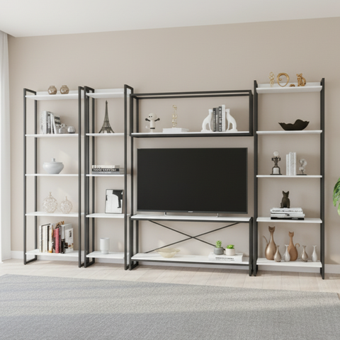 Estante para TV até 50 Polegadas 187CMX285CM 5 Prateleiras Estilo Industrial Active Yescasa Branco