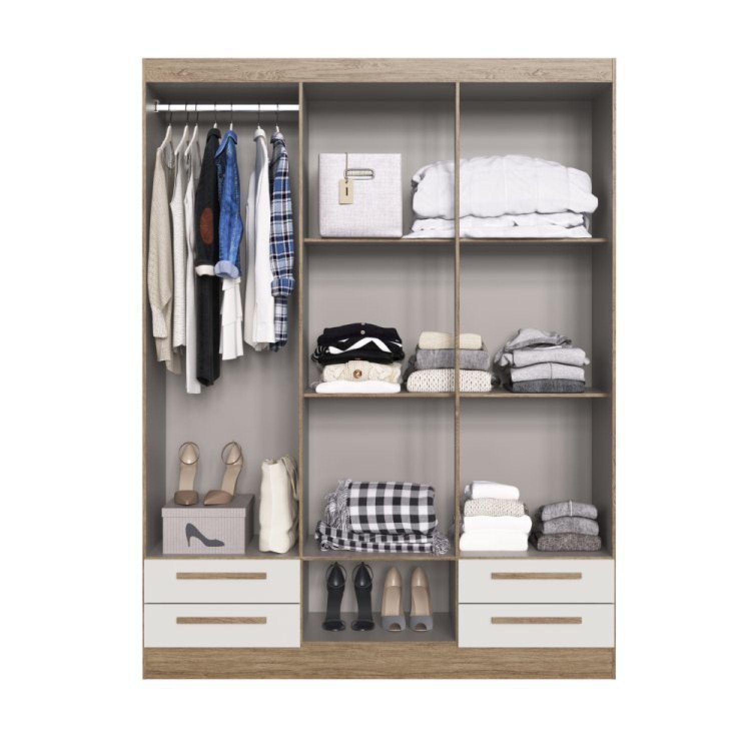 Quarto Completo 3 Peças Guarda Roupa Casal com Cabeceira e Cama Exclusive  - 7