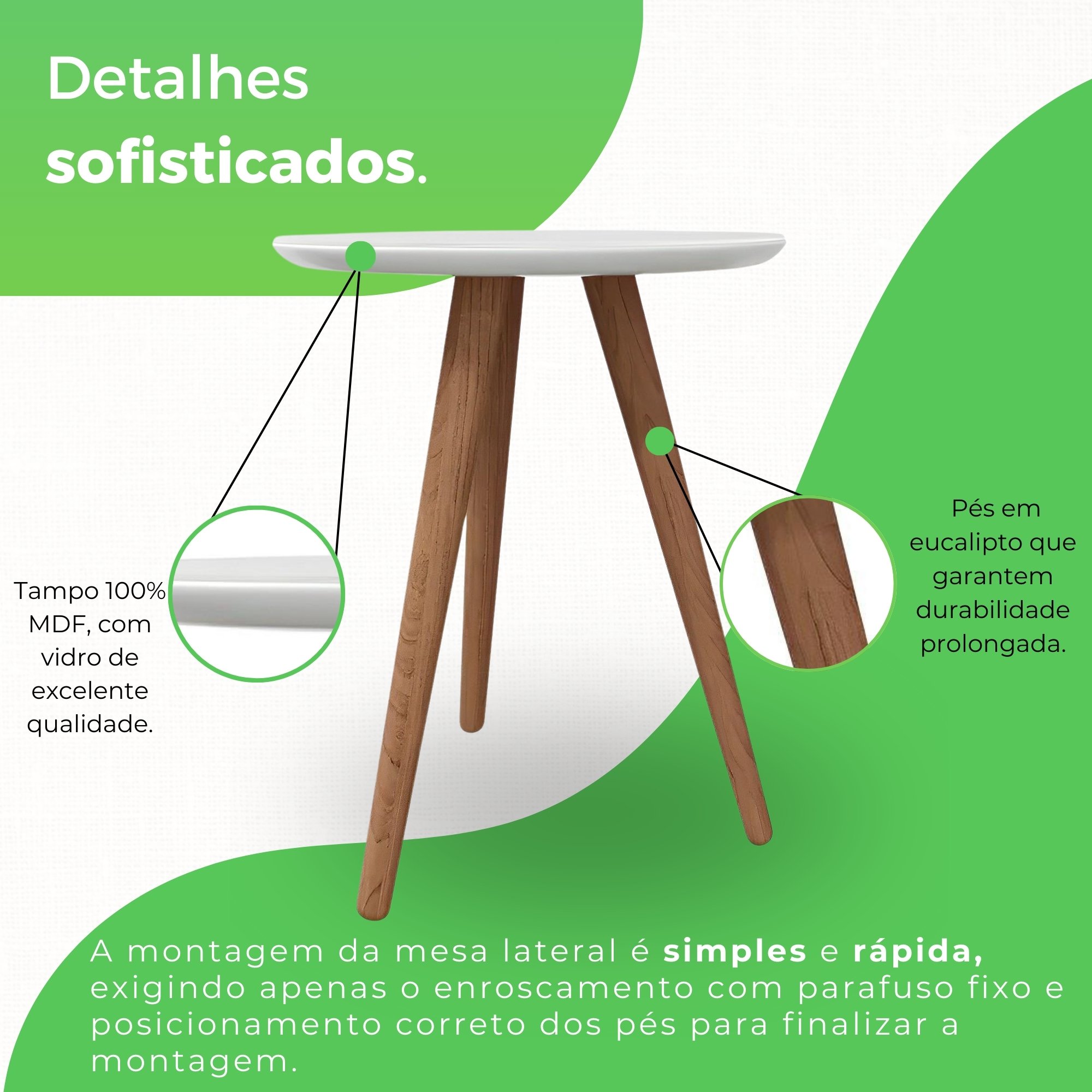 Mesa Lateral 45cm Tampo em MDF Esmeralda - 3