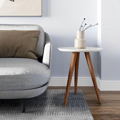 Mesa Lateral 100% MDF 45cm Tampo Esmeralda Branco