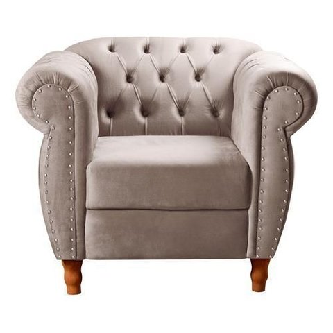 Sofá Nobreza Poltrona Chesterfield Vintage Retrô Clássico Veludo Capuccino