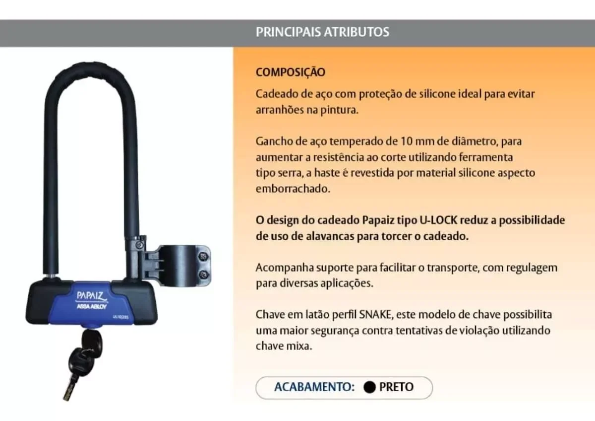 Cadeado Trava Tipo U-lock Ul 10/285 Bicicleta Moto Papaiz [f118] - 6