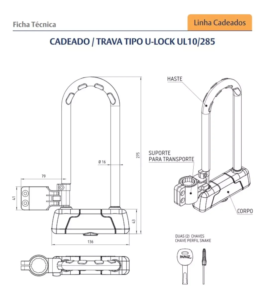 Cadeado Trava Tipo U-lock Ul 10/285 Bicicleta Moto Papaiz [f118] - 5