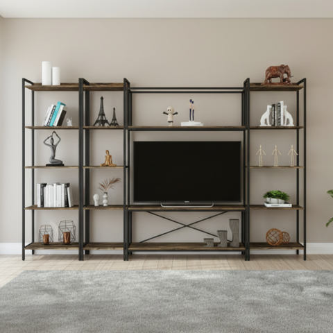 Estante para TV até 50 Polegadas 187CMX285CM 5 Prateleiras Estilo Industrial Active Yescasa Marrom