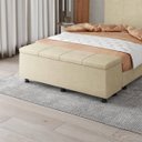 Ver imagem 1 de Baú Sapateira Estofada Casal 140 Cm Marte Veludo Bege - Skybox