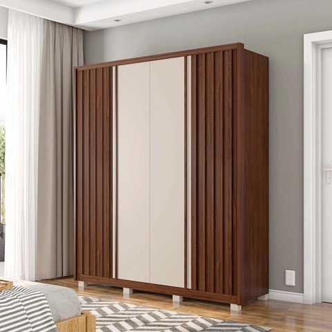 Guarda Roupa Solteiro 4 Portas 2 Gavetas Liz Marrom/Havana/Off White