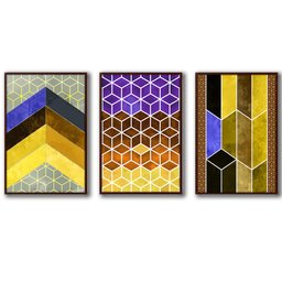 Quadros Decorativos Textura CX Alta 40x60 Chevron Cores 3 Un - Cor Amarelo Moldura Madeira - 2