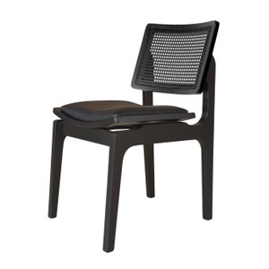 Cadeira de Madeira Vik Preta Encosto Tela Sextavada Assento Estofado