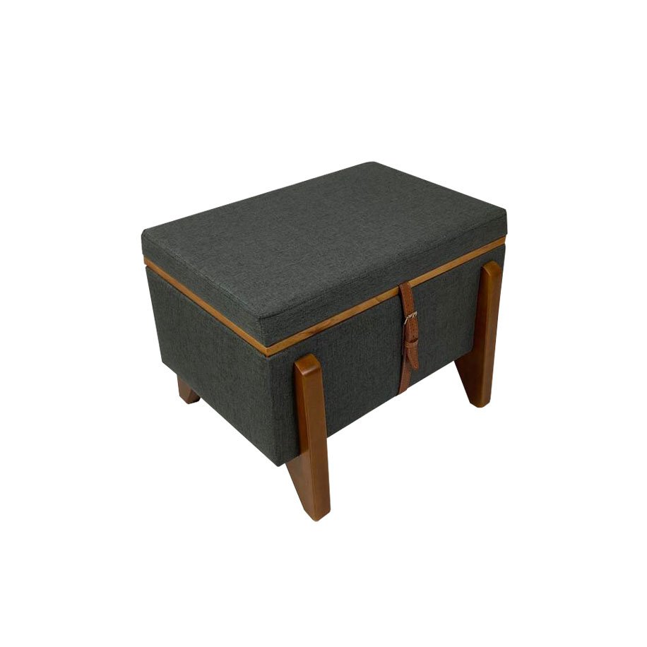 Puff Baú Decorativo e Mesa de Centro Flex Retangular Linho Cinza