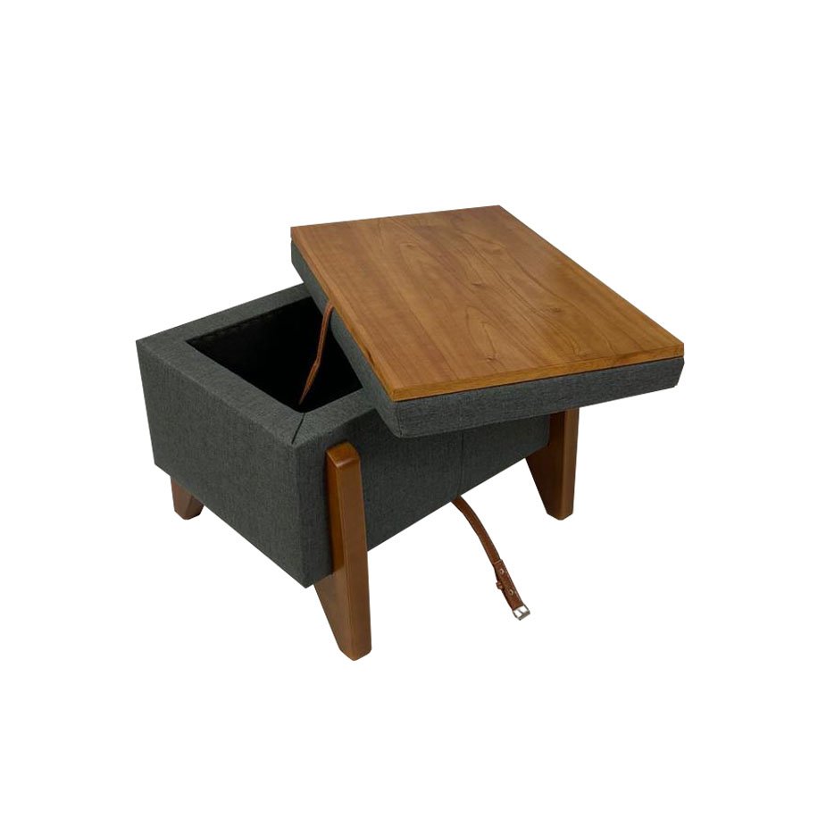 Puff Baú Decorativo e Mesa de Centro Flex Retangular Linho Cinza - 3