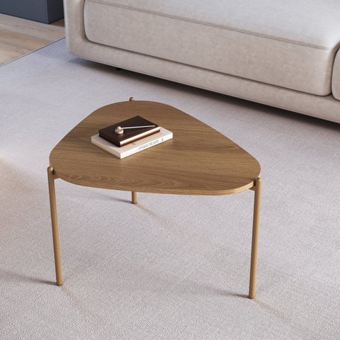 Mesa de Centro Orgânica Pé Metal Complementos Marrom Hanover/Dourado