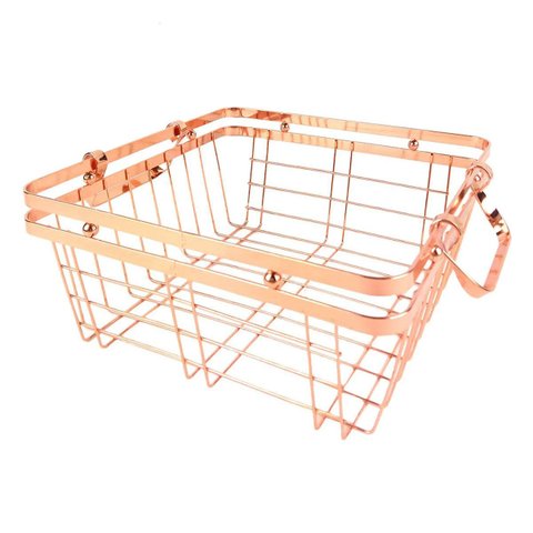 Cesta Decorativa em Metal Cobre Rose Gold com Alças 25,5cm Zl0052 Btc