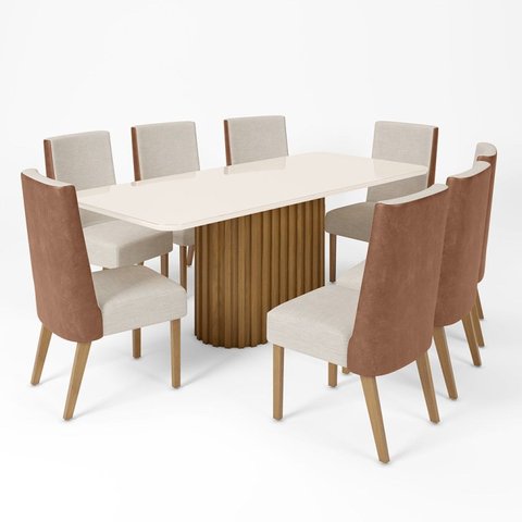 Conjunto Sala de Jantar Tampo Mdf/Vidro 8 Cadeiras Geovana