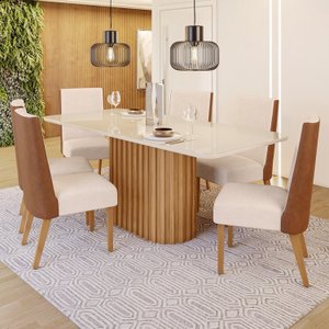 Conjunto Sala de Jantar Tampo Mdf/Vidro 6 Cadeiras Geovana