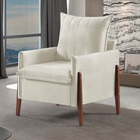 Poltrona Decorativa com Pés em Madeira Maciça 80cm Bella