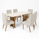 Ver imagem 2 de Conjunto Sala de Jantar Mesa Tampo MDF/Vidro com 6 Cadeiras Joana Bege/Nature/Off White/Linho