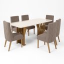 Ver imagem 2 de Conjunto Sala de Jantar Mesa Tampo MDF/Vidro com 6 Cadeiras Joana Marrom/Nature/Off White/Amêndoa