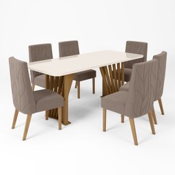 Conjunto Sala de Jantar Mesa Tampo MDF/Vidro com 6 Cadeiras Joana - 2