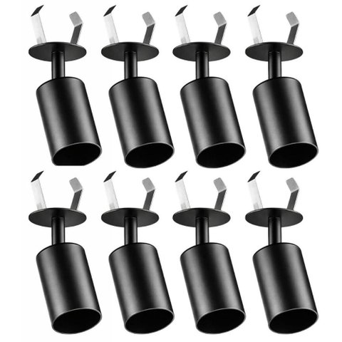 Kit 8 Spots de Teto 6x18cm Preto GU10 MR16 Bivolt 7W Embutir Neo Dital Forro Gesso Madeira PVC