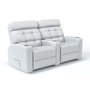 Sofá 2 Lugares Reclinável Elétrico Massageador em Couro Bovino Cor Branco Linha Cinema