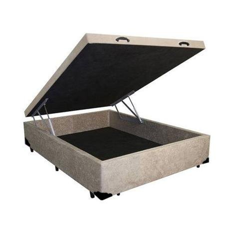 Cama Box Baú Casal em suede bege com Pistão a gás - 138x188