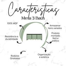 Mesa Organizadora de Brinquedos com 3 Baús 100% Mdf Plancasa Verde Jade - 8