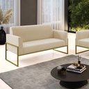 Ver imagem 2 de Sofá Namoradeira Base Industrial Alta Dourado Marisa Suede D03 - D’Rossi Bege
