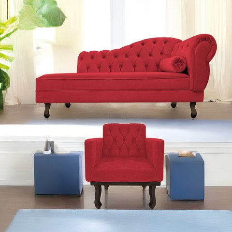 Kit Diva Recamier Diana 185cm Lado Esquerdo e 01 Poltrona Classic Suede - Doce Sonho Móveis RECAMIER
