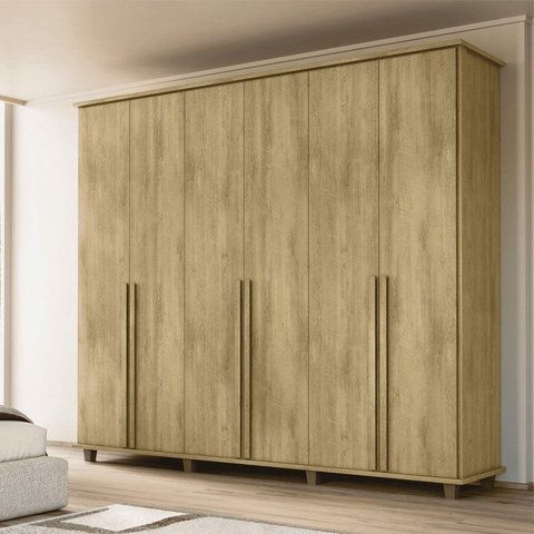 Guarda-Roupa Casal França 6 Portas com 3 Gavetas Interna e 8 Nichos 2 Maleiros Cinamomo