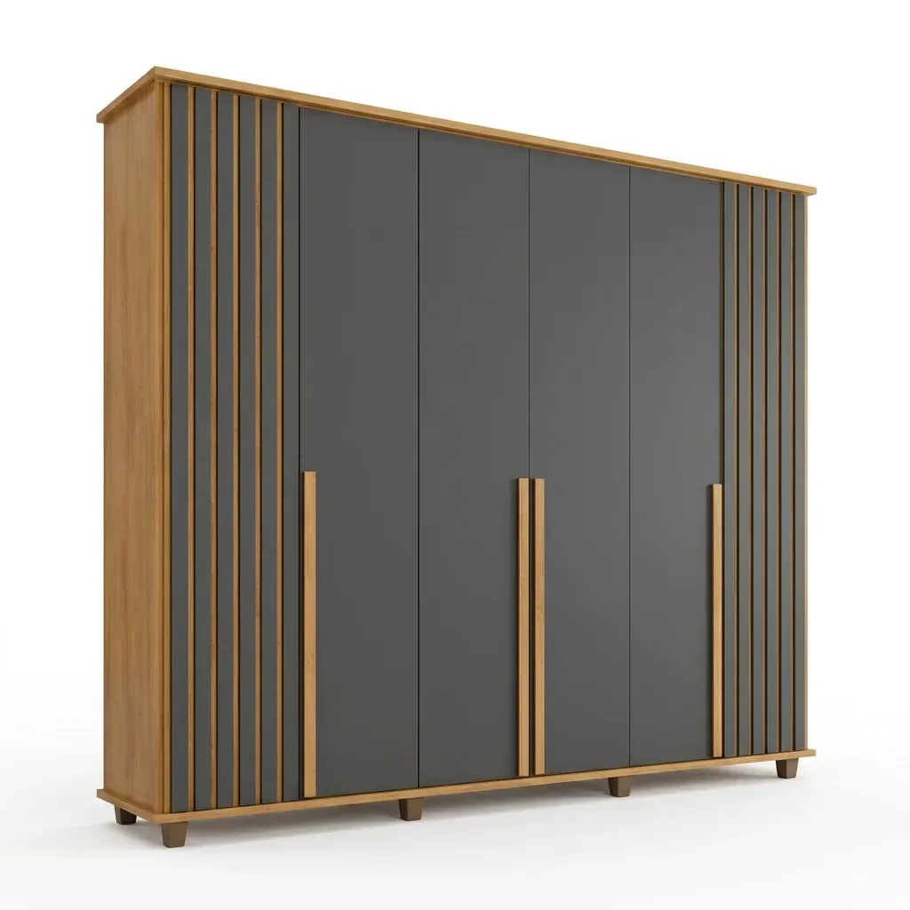 Ver imagem 2 de Guarda-Roupa Casal França 6 Portas com Detalhe Ripado com 3 Gavetas Internas