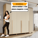 Ver imagem 7 de Guarda-Roupa Casal França 6 Portas com Detalhe Ripado com 3 Gavetas Internas Marrom/Cinamomo/Off White