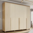 Ver imagem 1 de Guarda-Roupa Casal França 6 Portas com Detalhe Ripado com 3 Gavetas Internas Marrom/Cinamomo/Off White