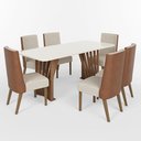 Ver imagem 2 de Conjunto Sala de Jantar Mesa Tampo MDF/Vidro com 6 Cadeiras Milena Bege/Nature/Off White/Linho