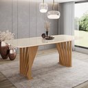 Ver imagem 6 de Conjunto Sala de Jantar Mesa Tampo MDF/Vidro com 6 Cadeiras Milena Bege/Nature/Off White/Linho