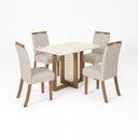 Ver imagem 2 de Conjunto Sala de Jantar Tampo MDF/Vidro 4 Cadeiras Marie Bege/Nature/Off White/Linho