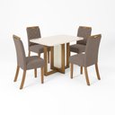 Ver imagem 2 de Conjunto Sala de Jantar Tampo MDF/Vidro 4 Cadeiras Marie Marrom/Nature/Off White/Amêndoa