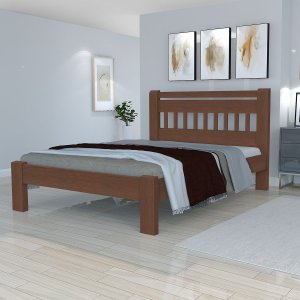 Cama Casal Antares Madeira Maciça Angelim Pedra/tauari Tabaco