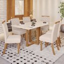 Ver imagem 1 de Conjunto Sala de Jantar Tampo MDF 6 Cadeiras Marie Bege/Nature/Off White/Linho