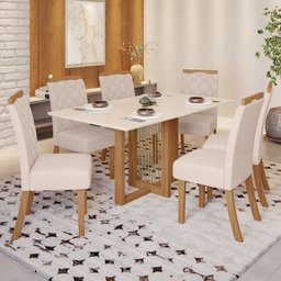 Conjunto Sala de Jantar Tampo MDF 6 Cadeiras Marie Bege/Nature/Off White/Linho - 1 Conjunto Sala de Jantar Tampo MDF 6 Cadeiras Marie Bege/Nature/Off White/Linho - 1